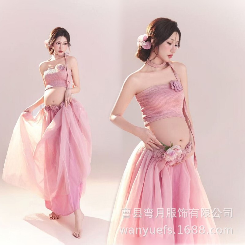 Photo Studio Pregnant Women Photo Clothing New Super Fairy Beautiful Fresh Pink Long Dress Pregnant Mummy Big Belly Photo Dress