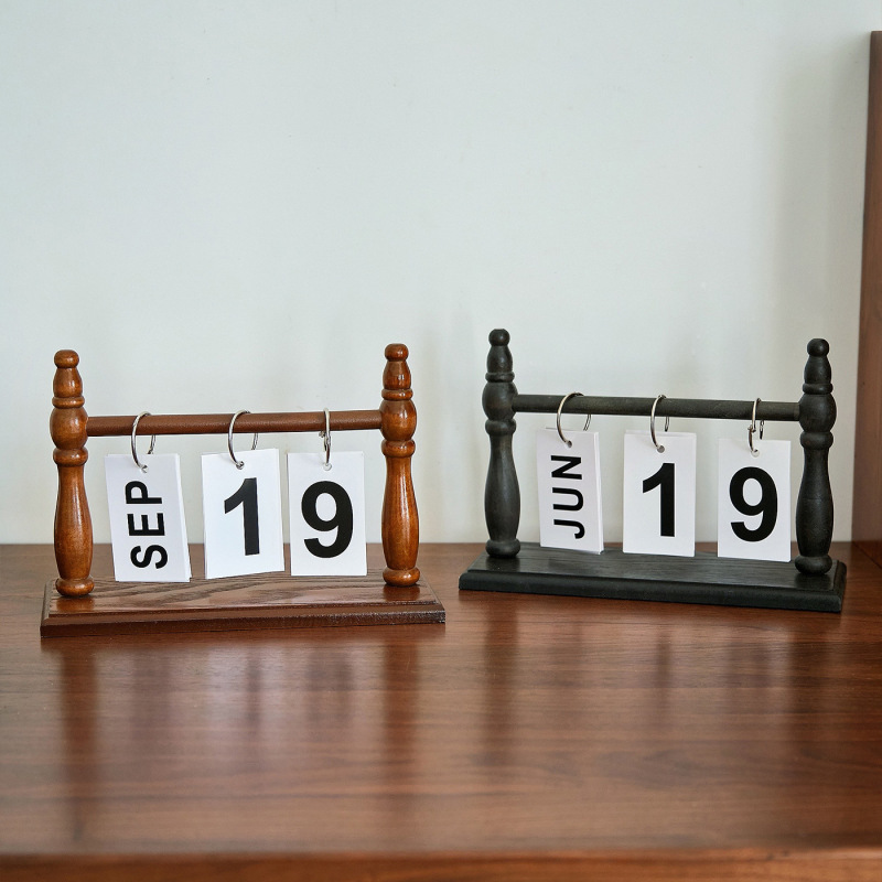 Wooden Desktop Flip Calendar Ornaments Desk Calendar Living Room Entrance Kindergarten Photography Props