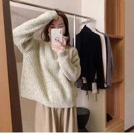 【垛襟】24冬濮院韩版翻领半拉链纯色套头毛衣女秋冬季新款