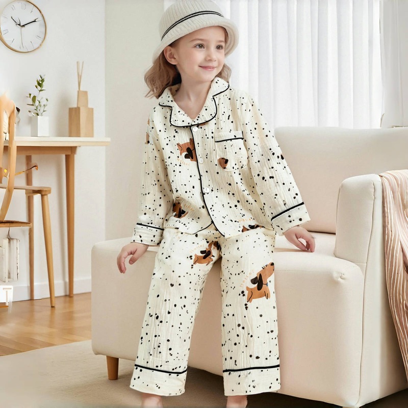 子供用パジャマ、クラスA純綿空調服、男の子と女の子の四季長袖ズボン、綿ガーゼスーツ、ベビーホーム服|undefined