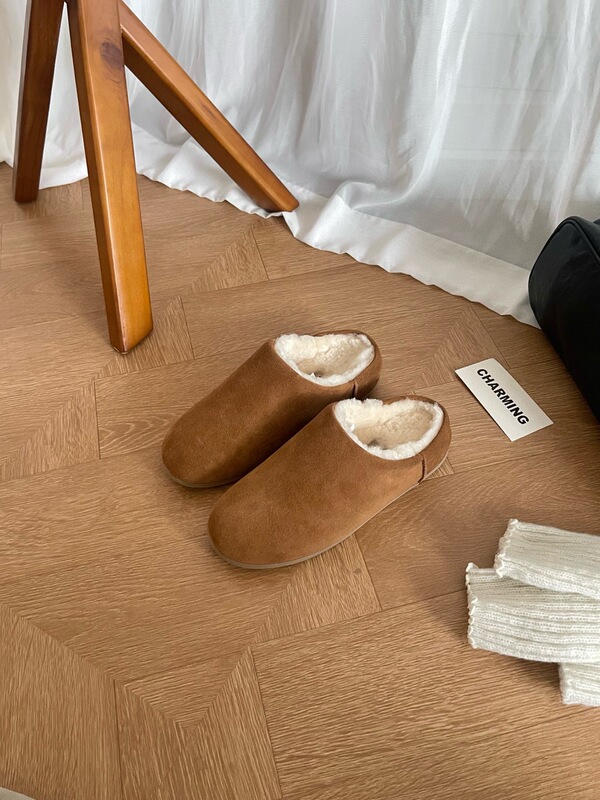 河南桑坡雪地靴新款外牛皮内羊毛一体时尚保暖埃莱亚便鞋懒人外穿|undefined