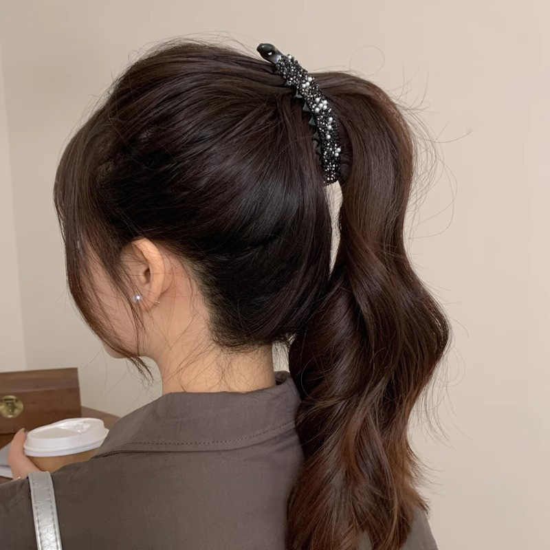 Coreana de diamantes de brillo de banano, cola de caballo fija, cabello fijo, cabello suelto, broca de cabello, cabeza trasera, toque de cabello