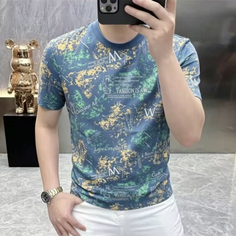 2026 Spring/Summer Main Promotion: Diamond Ice Silk Short-Sleeve Shirt T-Shirt for Men, Trendy Brand
