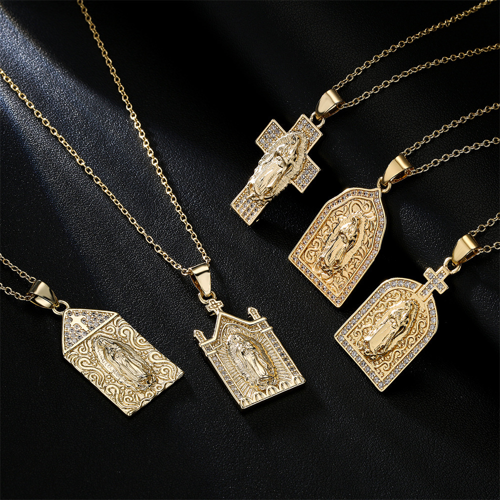 Nuevo Collar De Circonitas Chapadas En Oro Real De Cobre Con Colgante De La Virgen María De Europa Y América display picture 6
