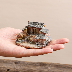 Pastoral Country Old House Ornaments Small Model Desktop Creative Micro Landscape Courtyard Potted Bonsai Decoration