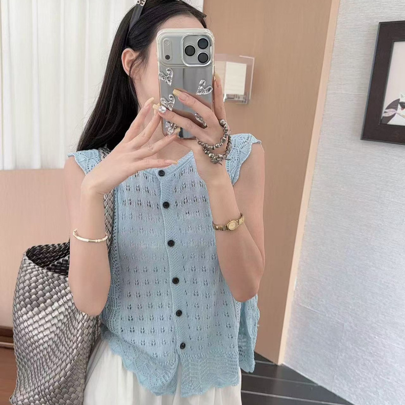 Summer New Style Hollow Crochet Knitted Vest for Women, Sleeveless Outerwear, Layered Vest Top, Sun Protection Cover-Up