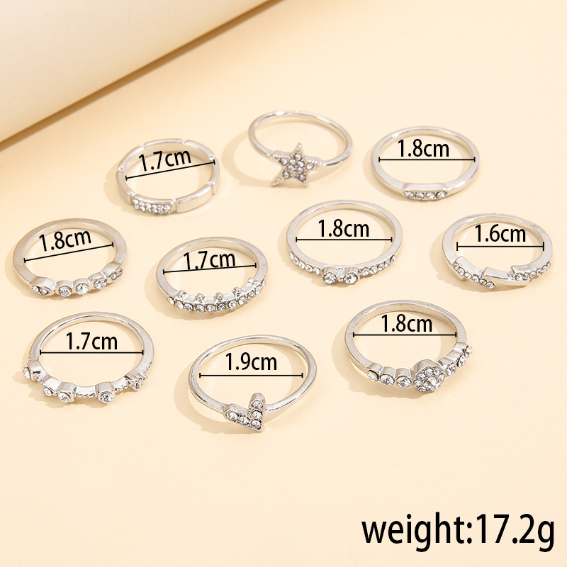 1 Set Retro Heart Shape Butterfly Alloy Plating Metal Rhinestones Womenu0027S Rings