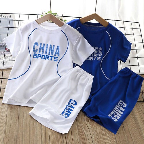 Boys Quick-Dry Short-Sleeve Shorts Set Summer 2025 New Mesh Children's Sports Two-Piece Set for Older Children with Ice Silk