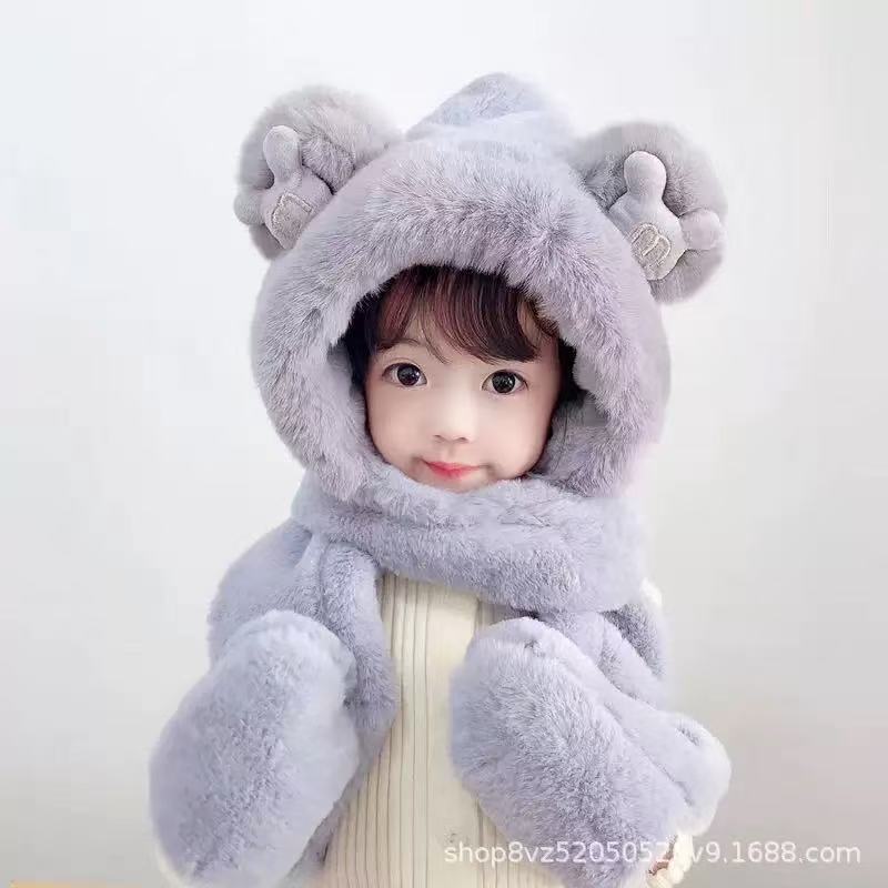 2025可爱卡皮巴拉帽子围巾一体三件套女秋冬毛绒护耳帽水豚保暖防|undefined