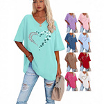 2026春季新款欧美跨境TEMU热卖爱心印花短袖时尚休闲宽松T恤女装