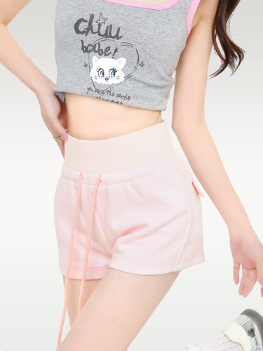 Gray Women's Sports Shorts 2025 Summer High-Waisted Drawstring Three-Way Shorts American Hot Girl Bodycon Casual Shorts