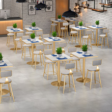 北欧简约新款大理石餐吧奶茶店快餐桌椅商用桌甜品咖啡厅岩板圆桌