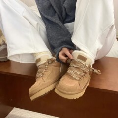 叁里羊皮毛一体雪地靴女2025秋冬新款系带一脚蹬防滑保暖休闲棉鞋