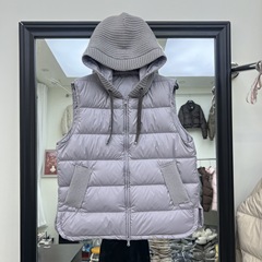 2025秋冬新款拼接针织连帽轻薄款羽绒服女士短款马甲保暖宽松背心