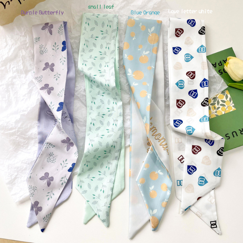 Primavera y verano de mujeres delgadas y largas bufandas de seda nuevas multifuncionales ataduras de cabello bolsa correa de cabello bufandas