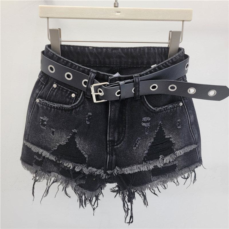 Pantalones Cortos de Mezclilla con Tiro Alto y Rotos Desgastados para Primavera y Verano