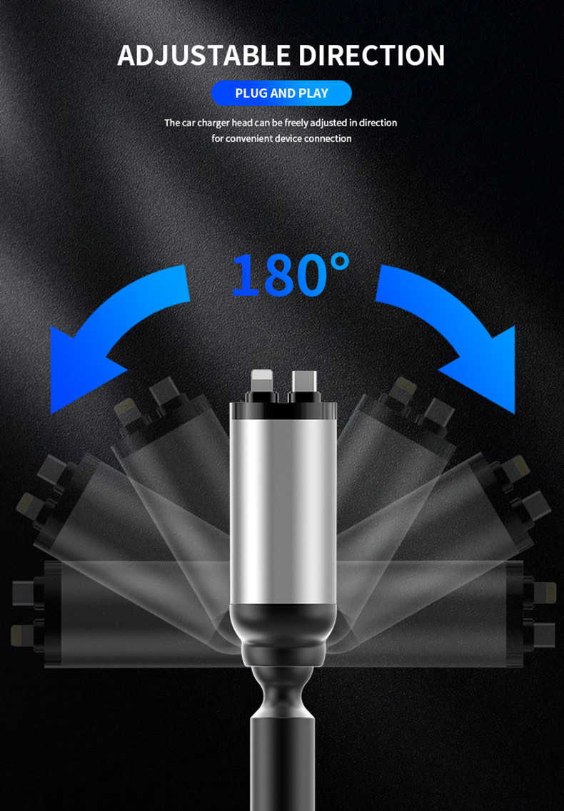 Car Charger with Retractable Cable, One-To-Four Car Charger, Super Fast Charging, Flash Charging, Car Phone Charging Head, Cigarette Lighter