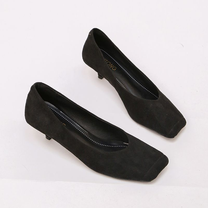 French-Style Kitten Heel High Heels Women's Shoes New Spring and Autumn Suede Thin Heels Matching Skirts Commuting Shoes Single Shoes Brown
