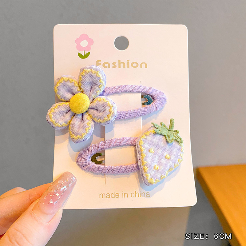 子供用ヘアピン、フラワーストロベリーBBクリップ、女の子用前髪サイドクリップ、ヘアピン、ベビーファブリックヘアアクセサリー、フラワーヘアピン|undefined