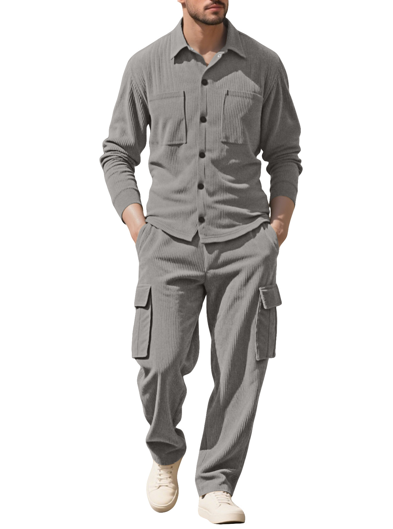 Transfronterizo Amazon nueva camisa de mangas largas para viajeros de Detroit, pantalones largos con mecha de lámpara, chaquetas casuales para hombres