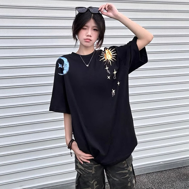 クロスボーダー対外貿易双糸純綿-女性用半袖Tシャツ夏半袖ルーズコットントップトレンディな痩身イン気質|undefined