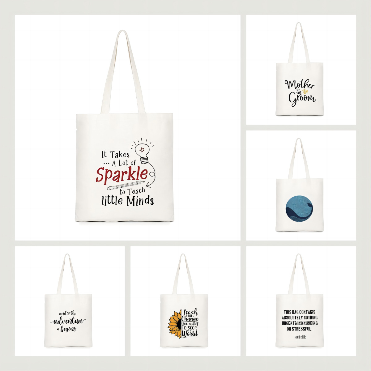 亚马逊外贸专供热升华英文字母印花手提袋个性创意学生环保袋购物