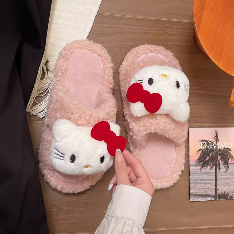 Kt feline vello zapatillas de invierno nuevo estilo de moda universal zapatillas de algodón caliente
