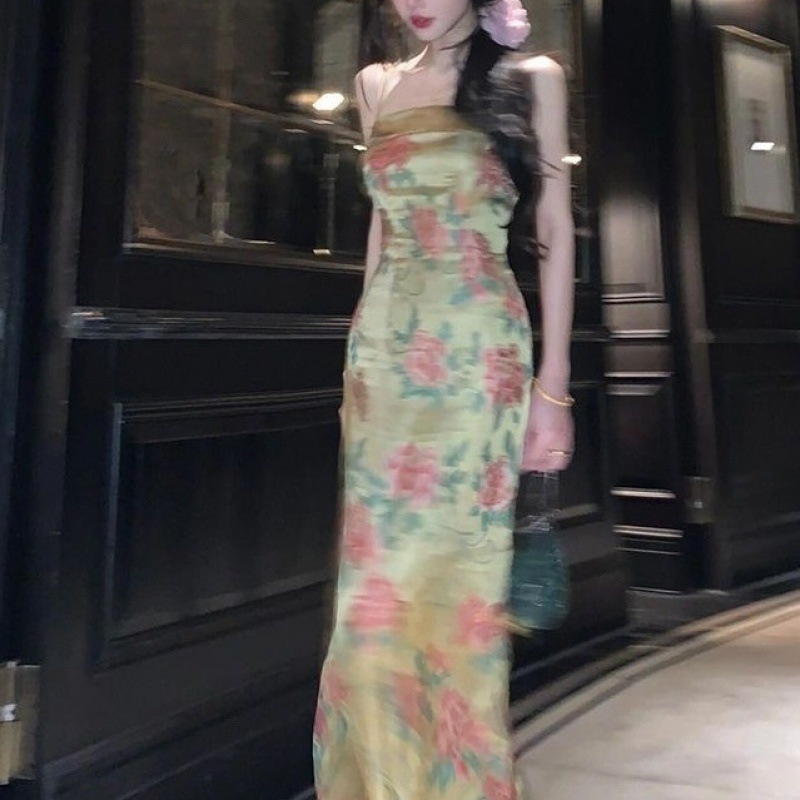 새로운 중국 스타일 국가 스타일 카디건 꽃 슬링 원피스 투피스 세트 틈새 패션 세트 우아한 초기 원피스 도매