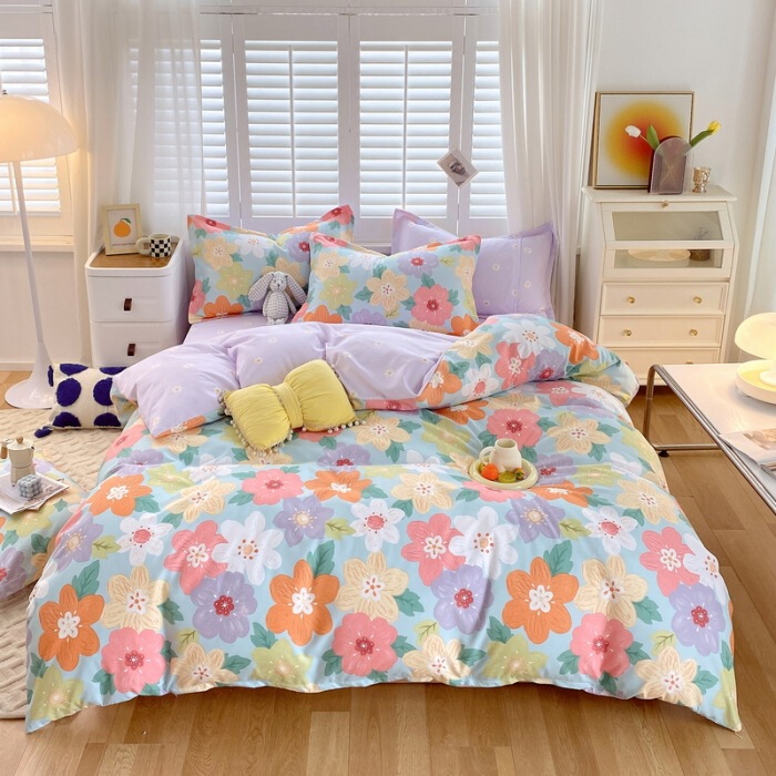 Pure Cotton Four-Piece Set Thickeneded Brushed Bed Bed Sheets Ins Style Student Dormitory Three-Piece Bedding Set