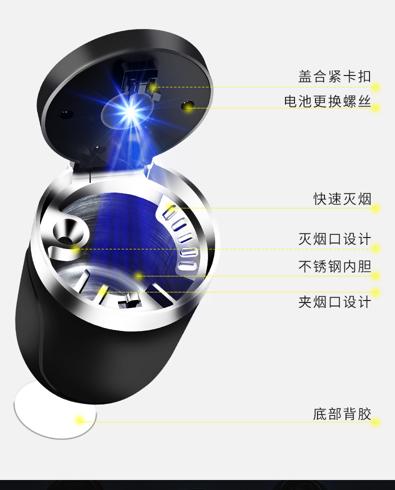 Car Ashtray Car Supplies Creative Stylish Multi-Functional Universal One-Click Opening Car Ashtray with Light in the Car