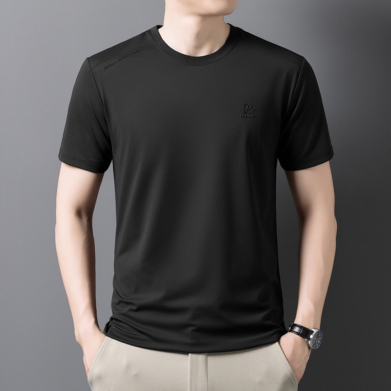 涼しい通気性のある生地ラウンドネック半袖 Tシャツメンズ夏ルーズカジュアルアイスシルク半袖 Tシャツ紳士服|undefined