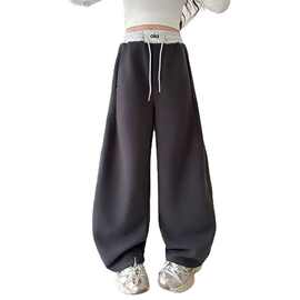 女童加绒裤子秋冬季弯刀裤童装小女孩新款休闲裤中大童潮酷卫裤