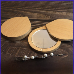實木櫸木女士化妝鏡高清小鏡子便攜隨身鏡旋轉美妝鏡手持磁吸