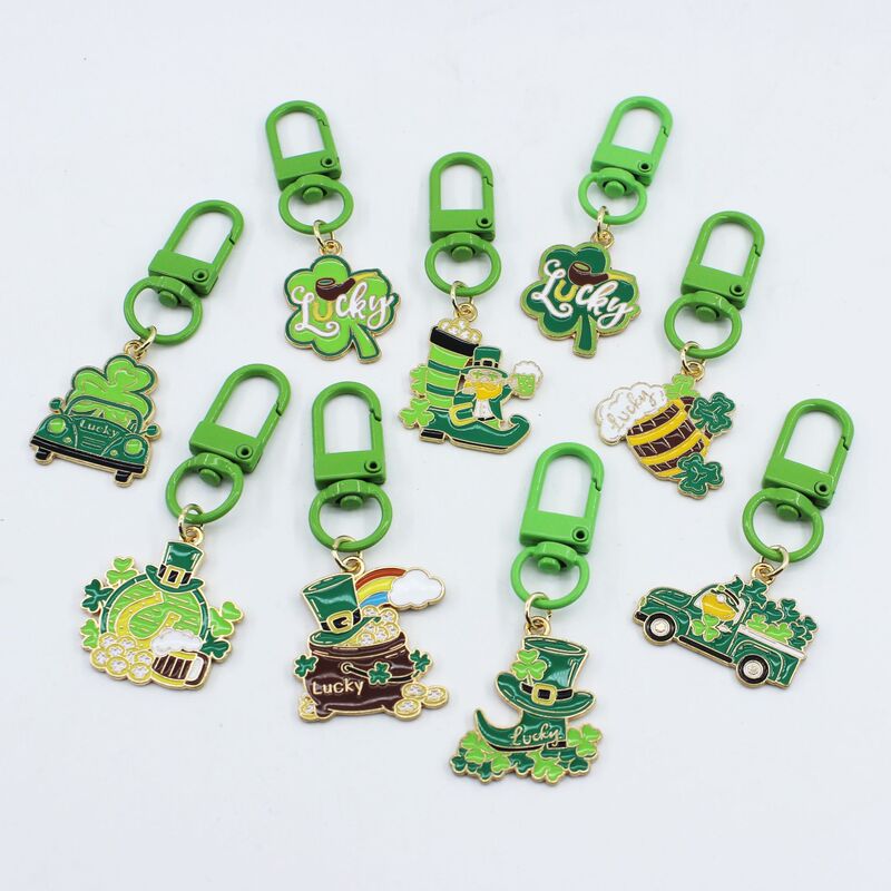 Irish Festival Paint Keychain Green Clover St. Patrick's Day Alloy Bag Jewelry Pendant Wholesale