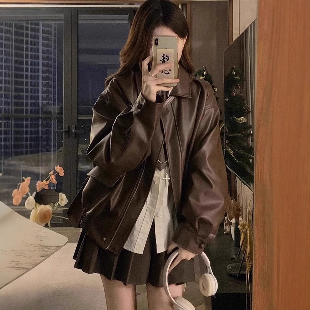 Little Fragrant Style Leather Jacket Short Coat 2025 Women's New Autumn and Winter American Style Leather Jacket for Petite Spring and Autumn Top