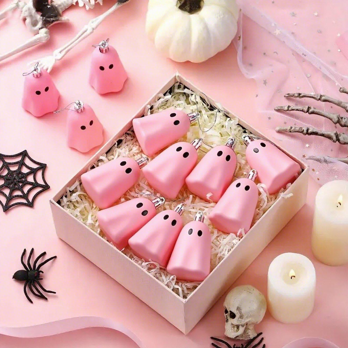 Nuevo Halloween transfronterizo 12PCS fantasma de plástico galvanizado colgante decorativo