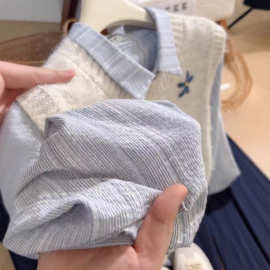 杏色花朵刺绣长袖毛衣马甲女秋冬季新款韩版学院风小众上衣A8777
