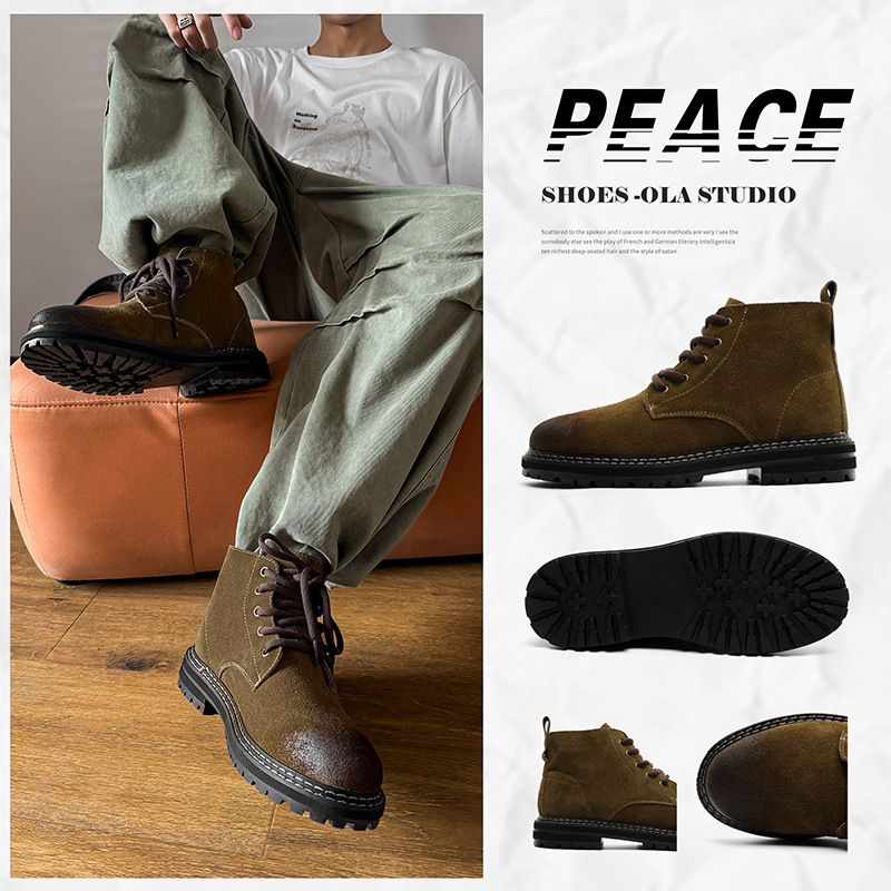 马丁靴男真皮高帮复古靴子秋冬英伦风反绒皮潮男短靴大码工装靴男