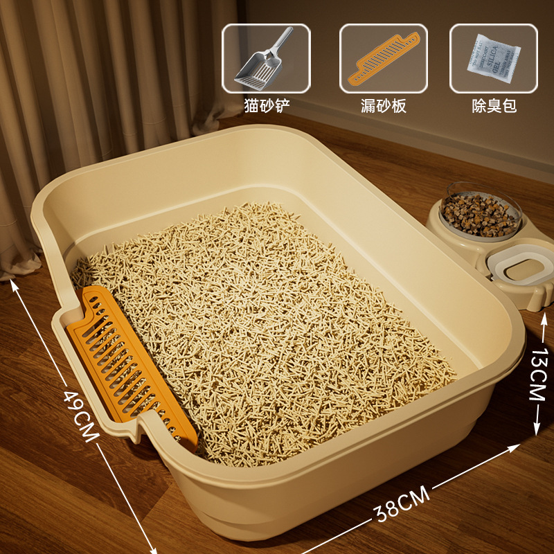 ペット用品猫砂盆半閉鎖開放式通気無臭猫トイレ大空間飛散防止猫砂盆|undefined