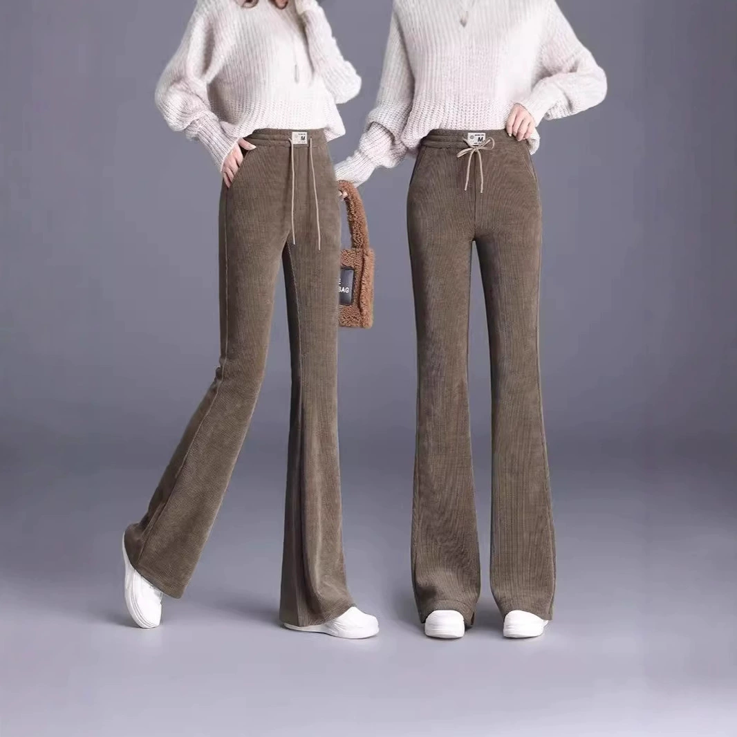 Широкие брюки из синели для женщин, новая модель весна-осень 2025, с эластичным высоким поясом, стройнящие, свободные прямые брюки из вельвета для повседневной носки