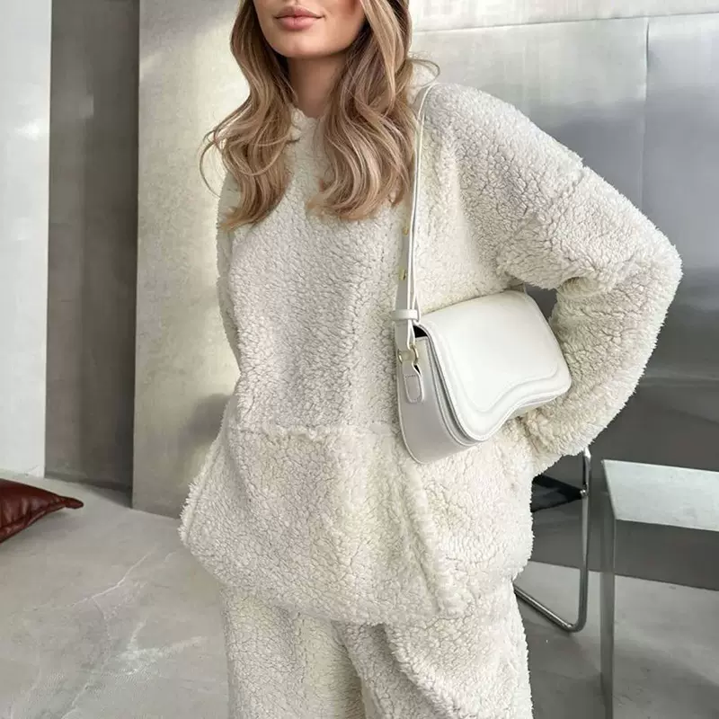 欧美外贸女装时尚休闲慵懒秋季新款套装优雅气质连帽口袋两件套女