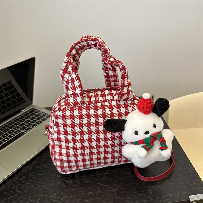 Bolsos de Navidad de otoño e invierno para mujer 2024 nuevo bolso de mensajero dulce y fresco, bolso de hombro, bolso de lana, bolso de lana lindo