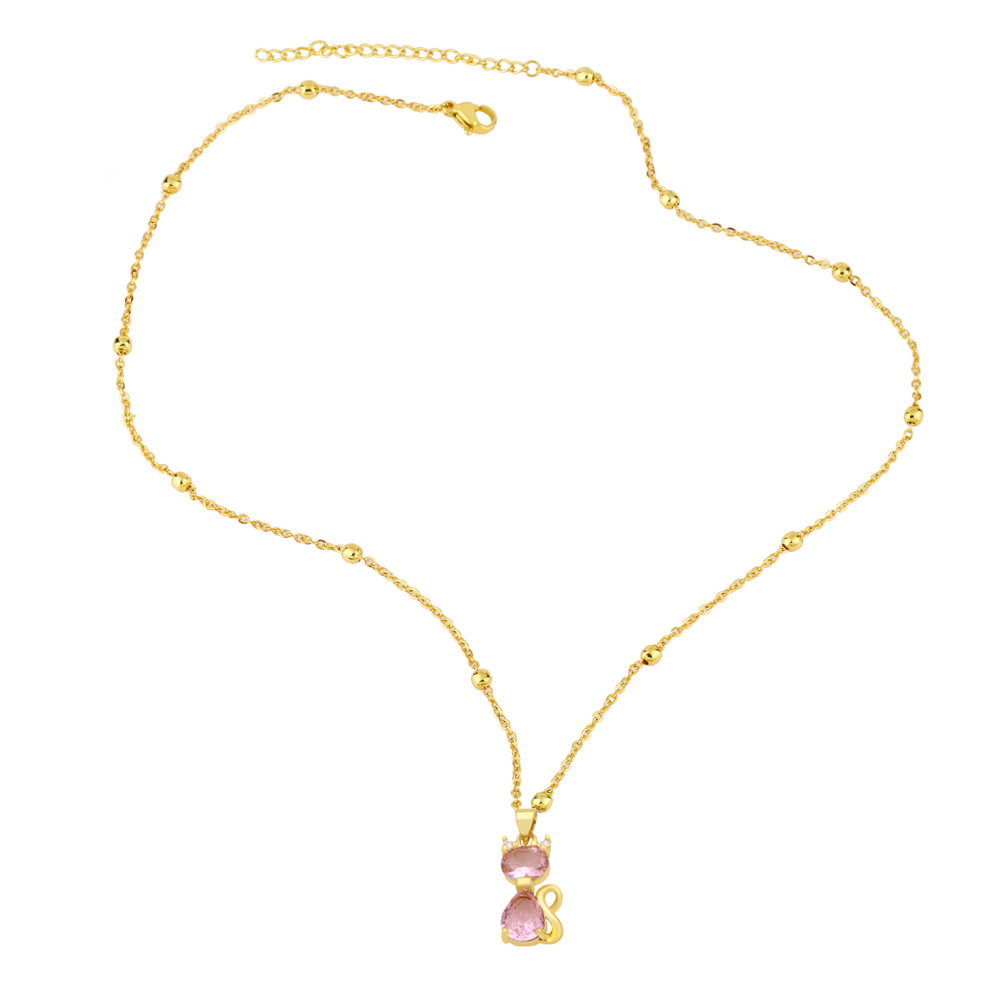 fashion micro-inlaid zircon cute cat copper necklace
