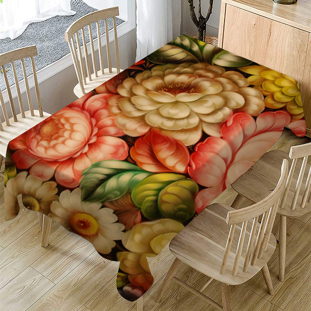 跨境新款 亚马逊简约艺术花卉图棉麻桌布批发 亚麻茶几台布餐桌布