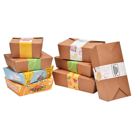 New-style kraft paper food containers for takeaway and delivery—disposable boxes perfect for fried rice, salads, fried chicken, grilled meats, and bento-style fast-food meals.