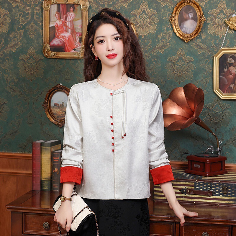 High-Quality Elegant Plus-Size Cover-Up Spring and Autumn New Button-Up Chinese Style Design Shirt New Chinese Tang Suit Top for Women