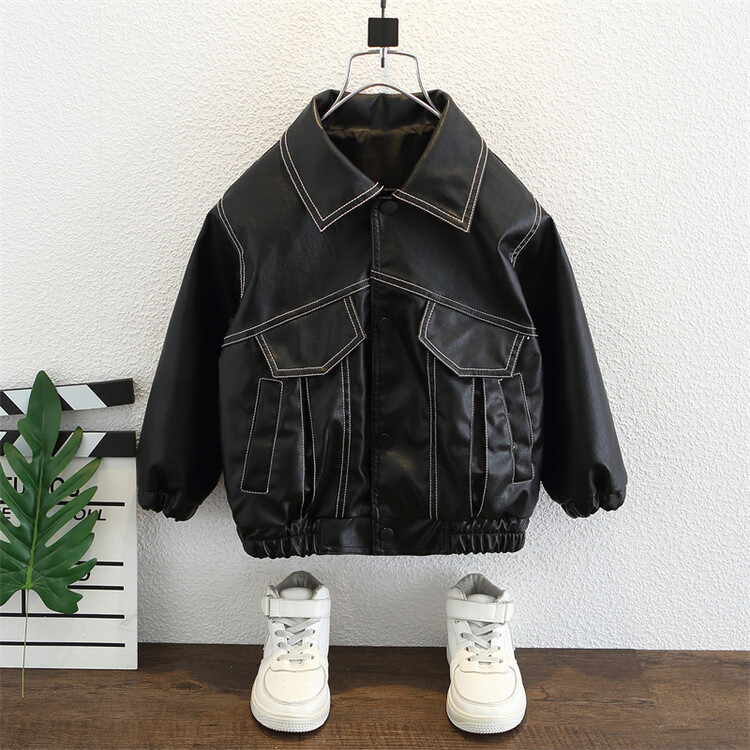 Mingxian Leather 2024 Autumn New Korean Edition Children's Cool and Handsome Jacket Boys' Spring Top_voghion.com