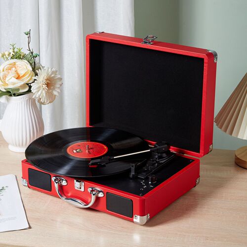 Large quantity PU red retro vinyl record player, vintage Bluetooth turntable, USB vinyl record player