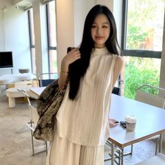 2025夏季时尚新款松弛感休闲套装上衣无袖背心阔腿裙裤宽松两件套