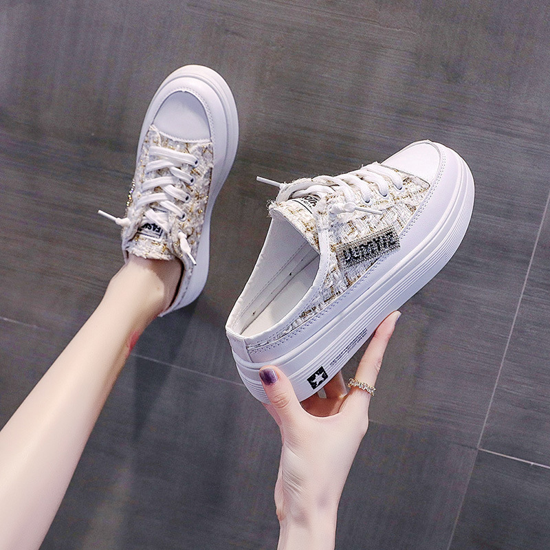 Medio zapatillas para las mujeres 2023 primavera nuevo versátil malla transpirable Zapatos sandalias desgaste exterior punta cerrada zapatos blancos